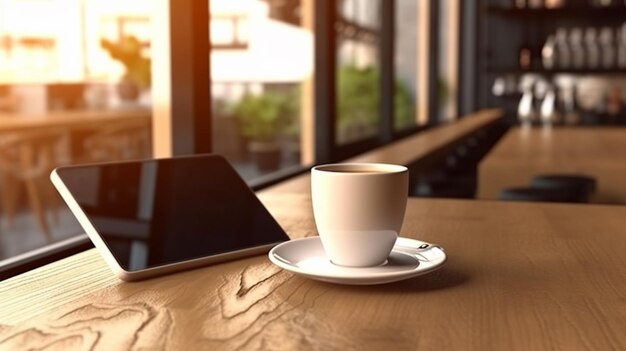 café sur la table en bois