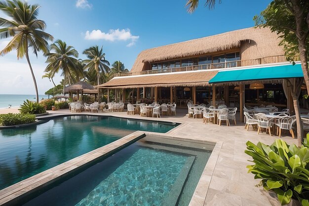 Café tropical devant la piscine au bord de la mer