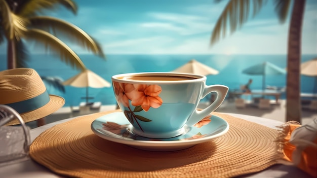 Café en vacances avec plage