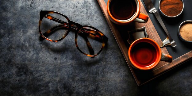 Café et verres sur une table en bois