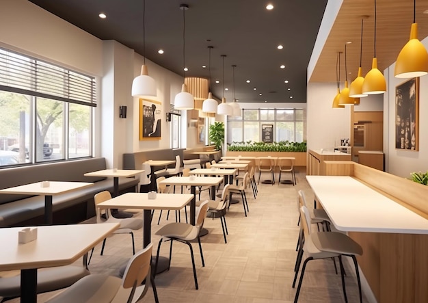 Cafétéria de restauration rapide et de collation avec un style intérieur moderneAI Génératif