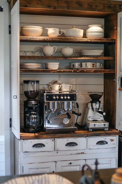 Photo une cafetière avec un cafetière sur l'étagère