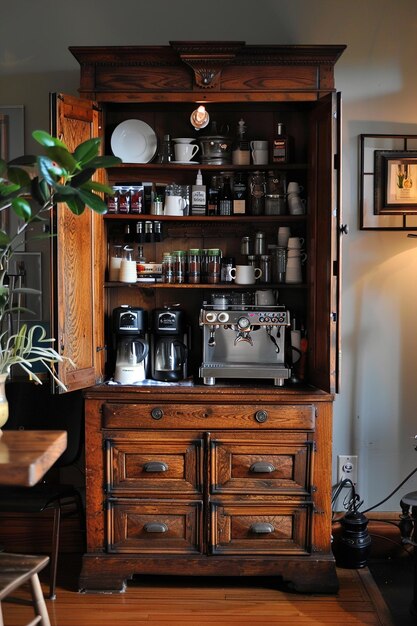 Photo une cafetière est assise dans une pièce avec une plante en pot