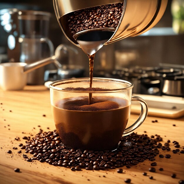 une cafetière avec un pot de café sur la table