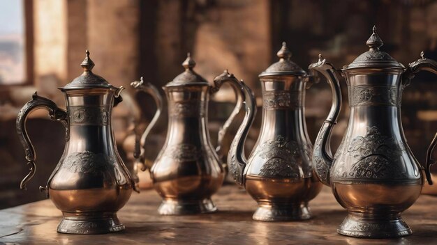 Des cafetières turques en métal dans un style traditionnel