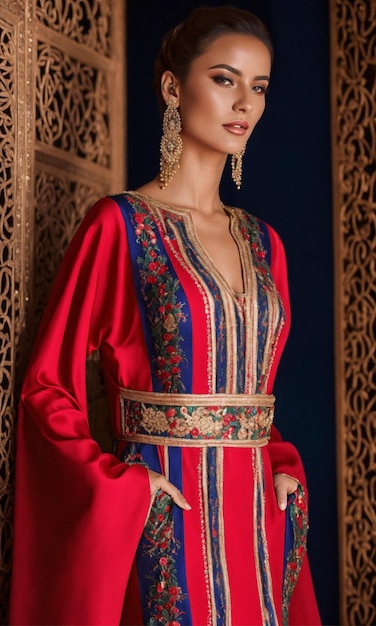 Caftan traditionnel de style marocain bustier sans manches haute couture design de mode de luxe