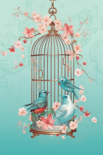 Photo une cage d'oiseau avec deux oiseaux assis sur le dessus