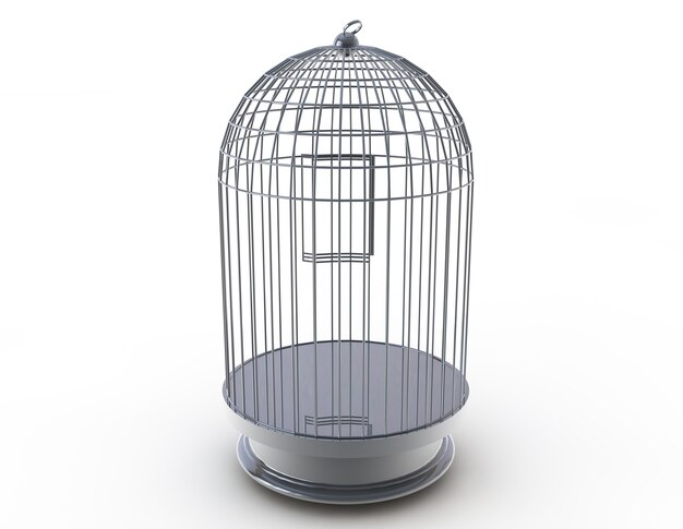 Cage à oiseaux en argent. illustration 3d sur fond blanc