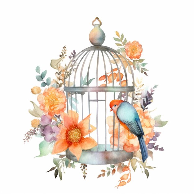 Cage À Oiseaux Suspendue À La Branche Florale Clip Art Libres De Droits,  Svg, Vecteurs Et Illustration. Image 41374976