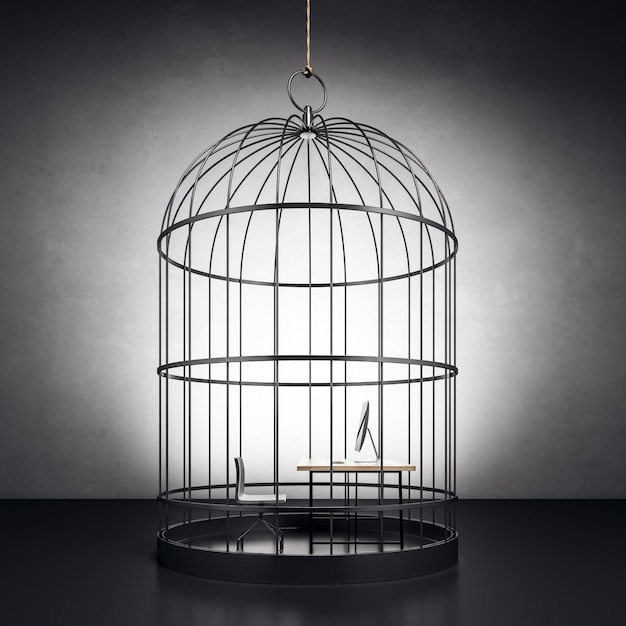 Photo cage à oiseaux avec lieu de travail