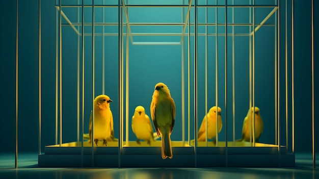 Une cage à oiseaux minimaliste avec des canaris dans un intérieur moderne