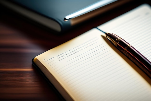 Un cahier blanc avec un stylo sur le bureau.