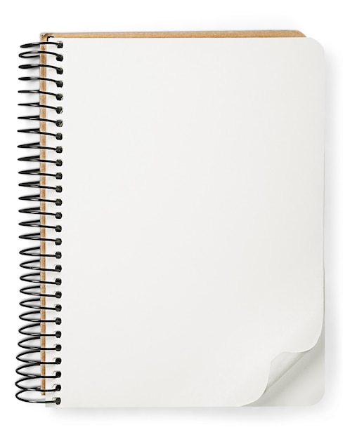 Cahier vierge ouvert sur fond blanc