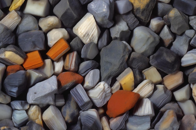 Des cailloux colorés sur la plage en gros plan de la photo