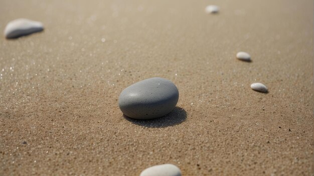 Des cailloux lisses sur une plage de sable serré