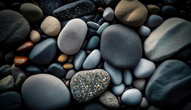 Cailloux naturels texture mer pierres moody fond zen plage d'été plein cadre Générer Ai