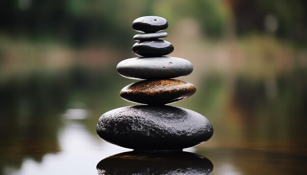 Le cairn de pierre empilé symbolise l'équilibre et l'harmonie générés par l'IA