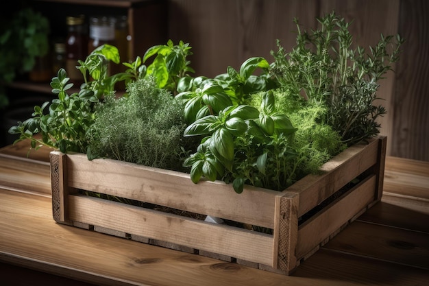 Caisse herbes aromatiques culinaire Generate Ai