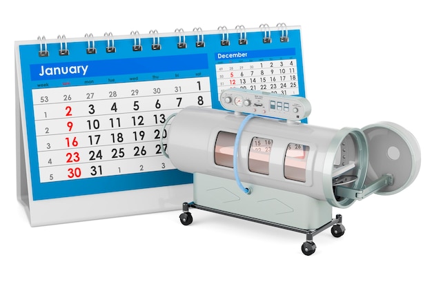 Caisson hyperbare avec rendu 3D du calendrier de bureau