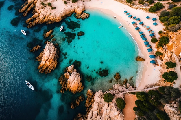 Cala Petra Ruja, une plage près de Porto Cervo vue d'en haut