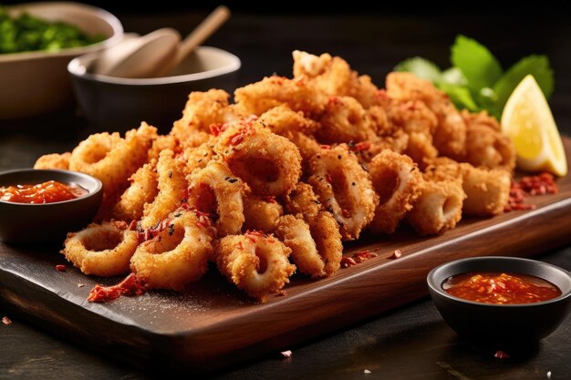 calamar frit à la farine prêt à servir publicité professionnelle photographie culinaire