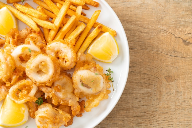 calamars - calmars ou poulpes frits avec frites