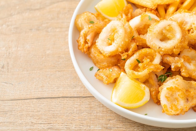 calamars - calmars ou poulpes frits avec frites