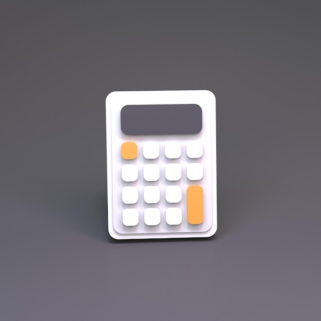 Calculatrice blanche sur fond noir. Rendu 3D.