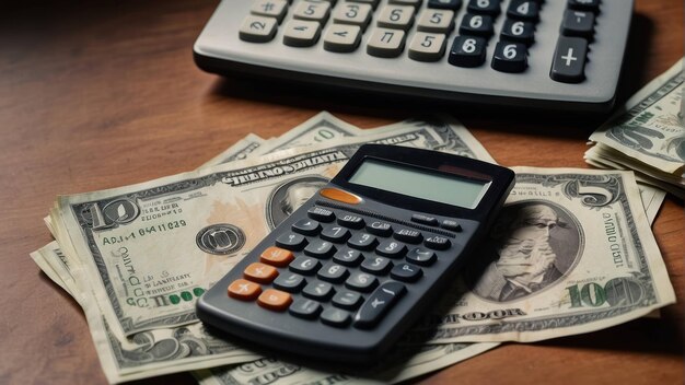 Calculatrice sur une pile de dollars américains