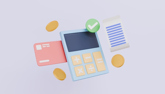 Calculatrice et reçu avec des pièces d'or carte de crédit symbolisant le suivi des dépenses et la budgétisation