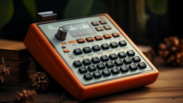 Photo une calculatrice sur une table en bois