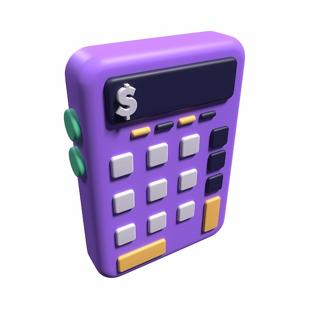une calculatrice violette avec un signe dollar dessus