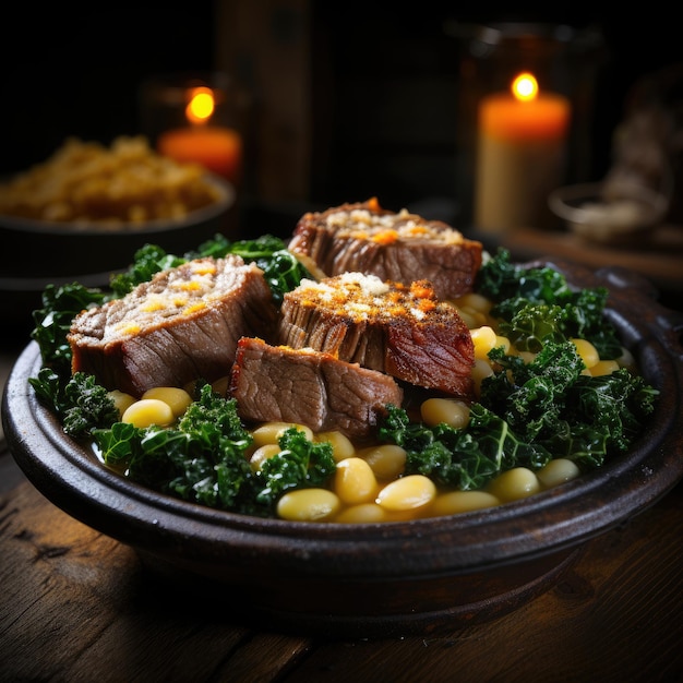 Caldo Gallego Soupe traditionnelle galicienne faite avec des haricots blancs et des légumes verts Plat traditionnel