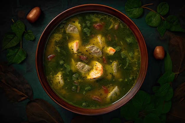 Caldo Verde Soupe Portugaise Bouillon De Légumes Verts Soupe De Saucisse Illustration Abstraite AI Générative