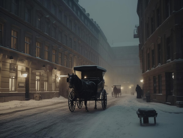 Photo une calèche est dans la neige.