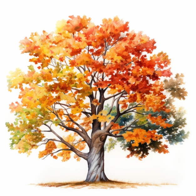 Le caléidoscope de l'automne Un chêne vibrant à l'aquarelle