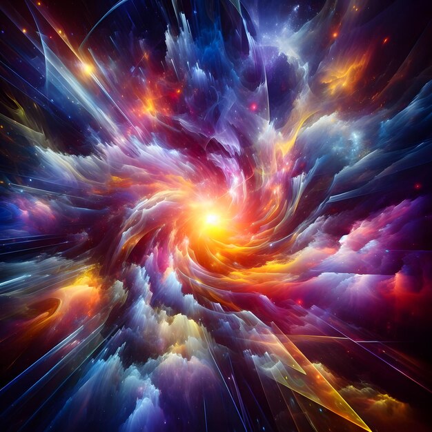 Caléidoscope cosmique formes abstraites colorées en cascade et entrelacées dans un spectacle cosmique