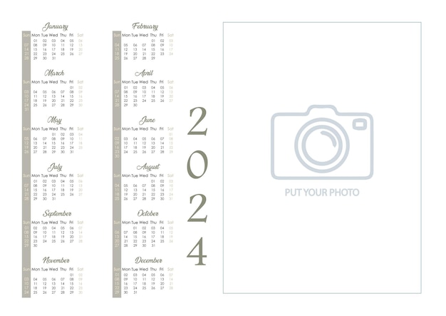 Photo calendario 2024 pour le placement d'images