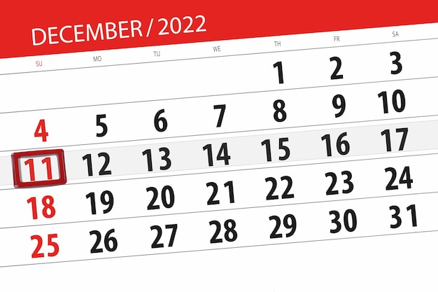 Calendrier 2022 date limite jour mois page organisateur date décembre dimanche numéro 11