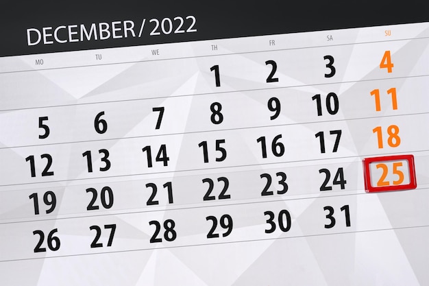 Calendrier 2022 date limite jour mois page organisateur date décembre dimanche numéro 25