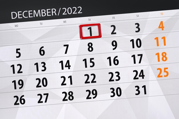 Calendrier 2022 date limite jour mois page organisateur date décembre jeudi numéro 1