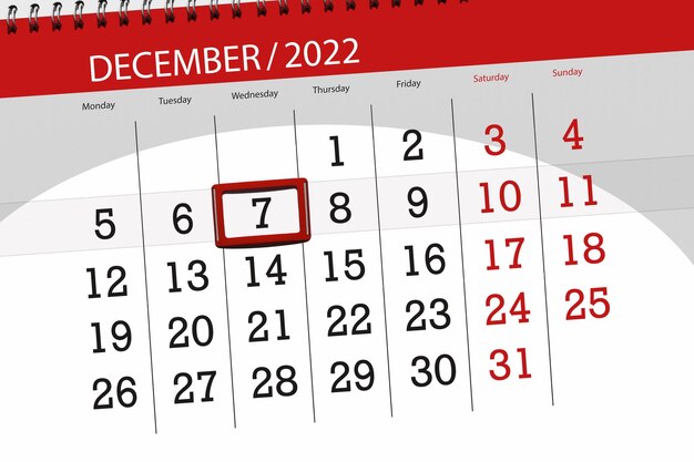Calendrier 2022 date limite jour mois page organisateur date décembre mercredi numéro 7