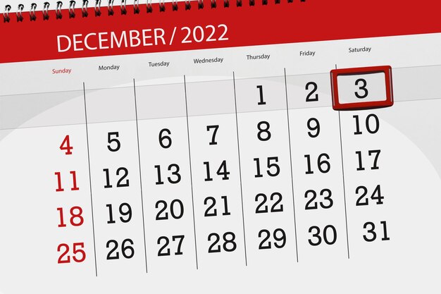 Calendrier 2022 date limite jour mois page organisateur date décembre samedi numéro 3