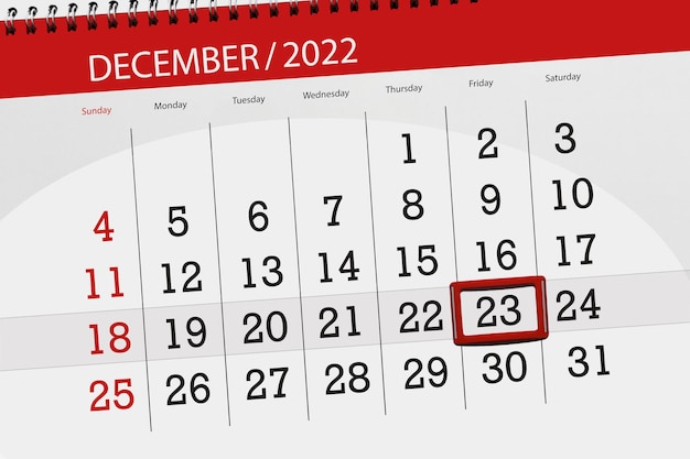 Calendrier 2022 date limite jour mois page organisateur date décembre vendredi numéro 23