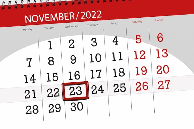 Calendrier 2022 date limite jour mois page organisateur date novembre mercredi numéro 23