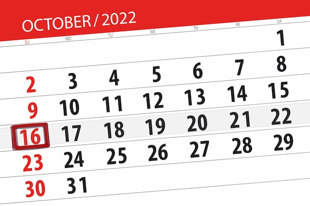 Calendrier 2022 date limite jour mois page organisateur date octobre dimanche numéro 16