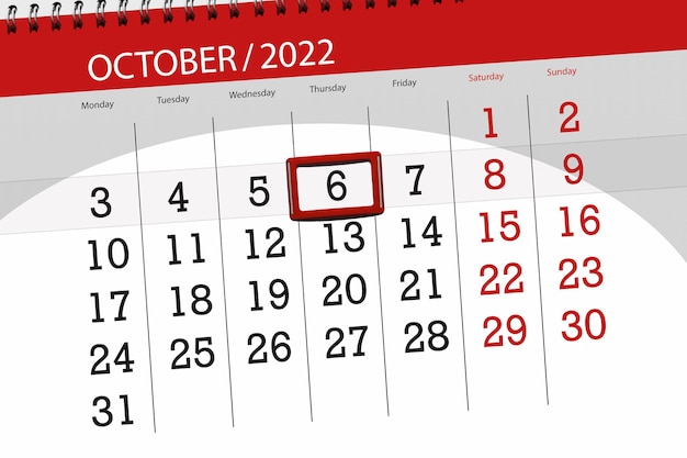 Calendrier 2022 date limite jour mois page organisateur date octobre jeudi numéro 6