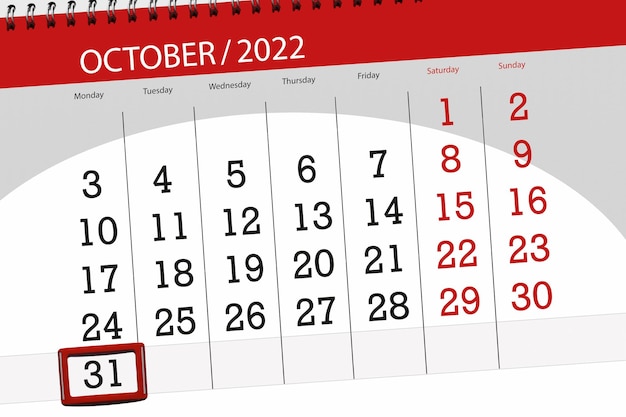 Calendrier 2022 date limite jour mois page organisateur date octobre lundi numéro 31