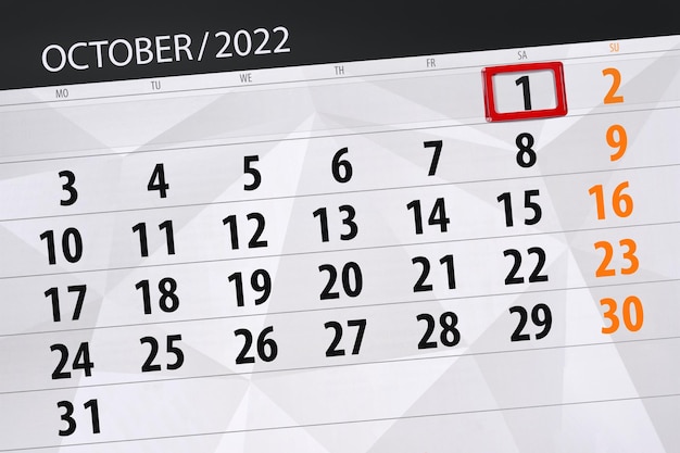 Calendrier 2022 date limite jour mois page organisateur date octobre samedi numéro 1