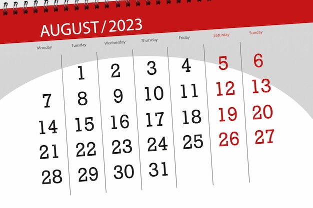 Calendrier 2023 date limite jour mois page organisateur date août